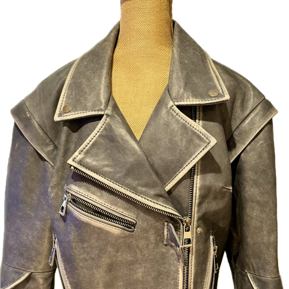 GOT’S Label genuine leather blue jacket, unique details, detachable sleeves, S